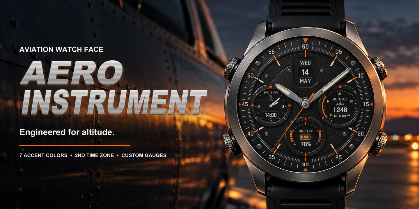 Aero Instrument on a watch beside an aircraft at sunset