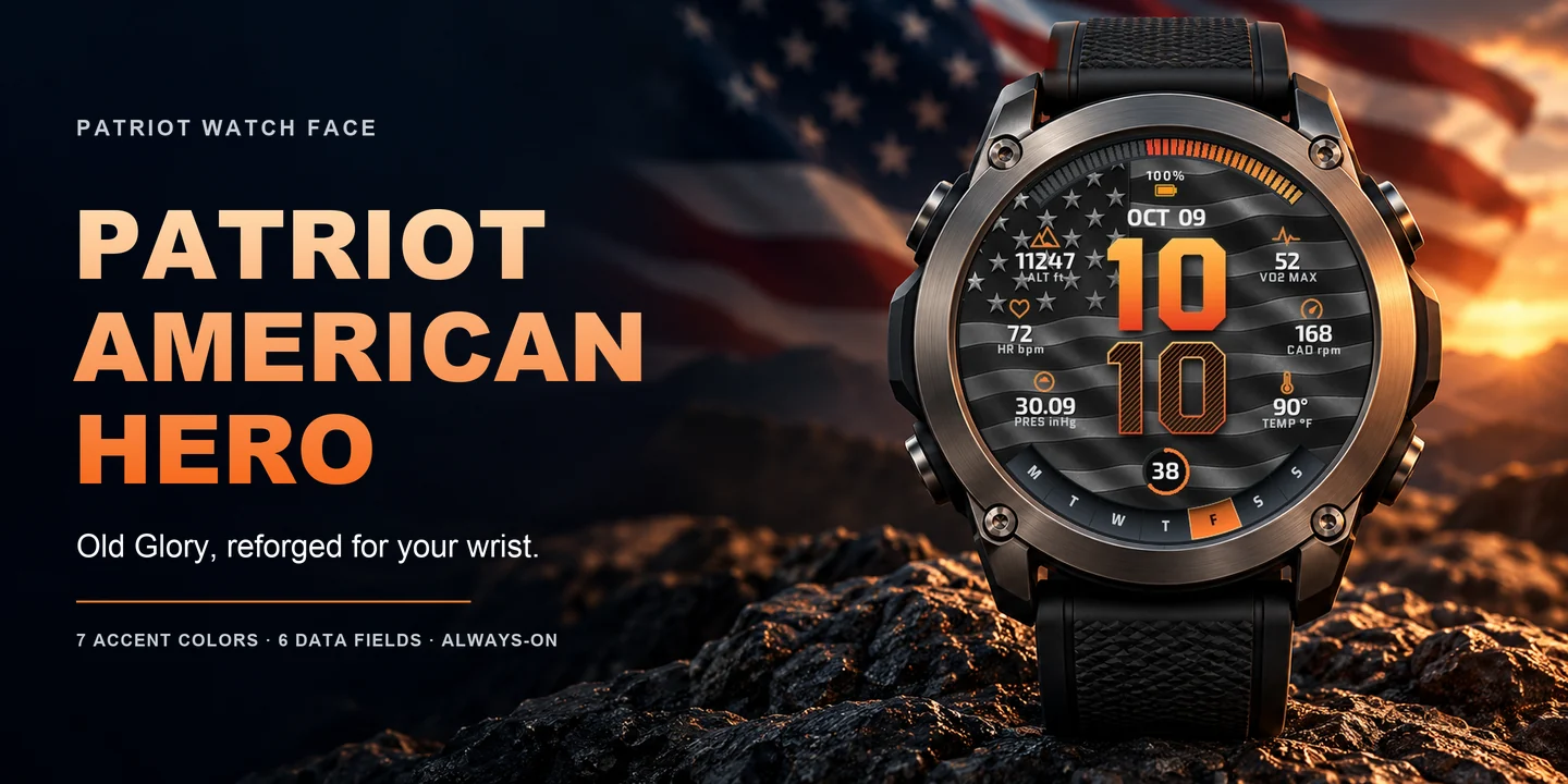Patriot American Hero sur une montre, drapeau au coucher du soleil