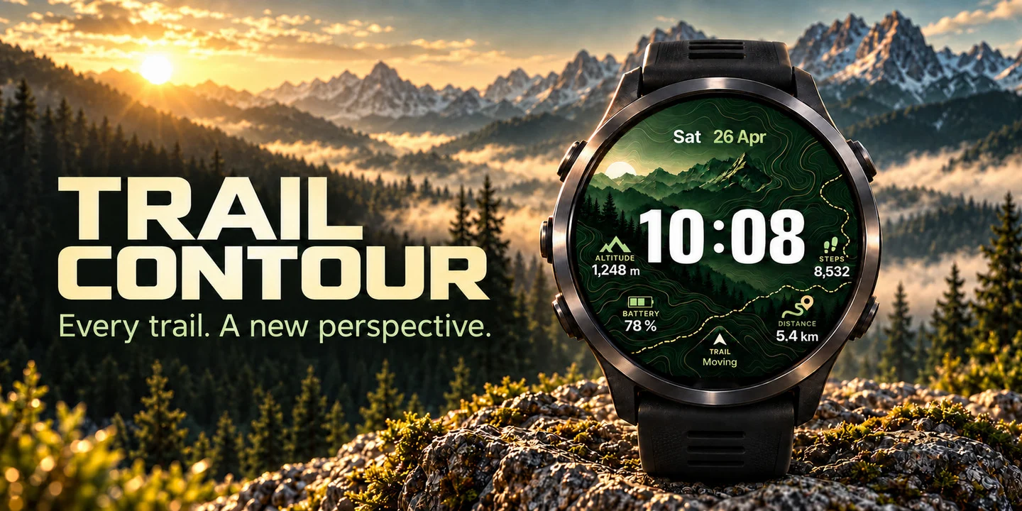 Trail Contour on a watch, mountains at sunrise
